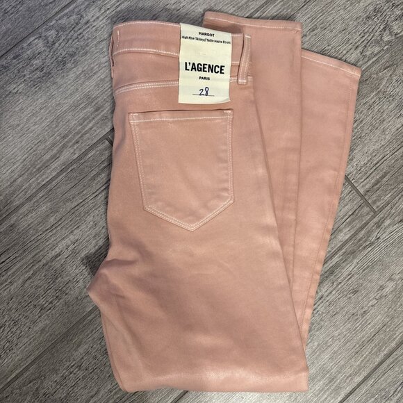 L'Agence Margot High Rise Dusty Pink Coated Cropped Skinny Jeans 28 NWT - Picture 3 of 6